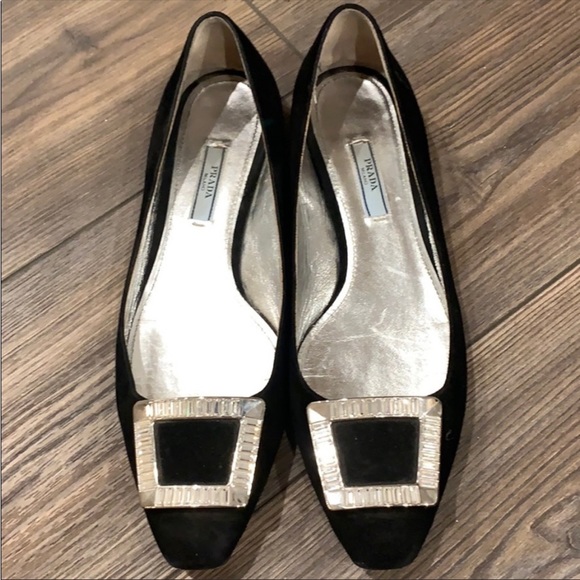 Prada Suede Flats With Rhinestone Buckle - Picture 2 of 12